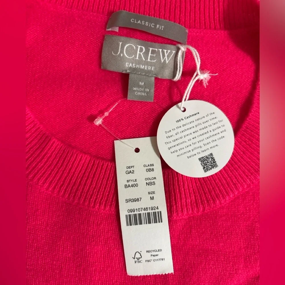J.Crew 100% Cashmere Classic Fit Sweater Pink Medium NWT Fair Trade